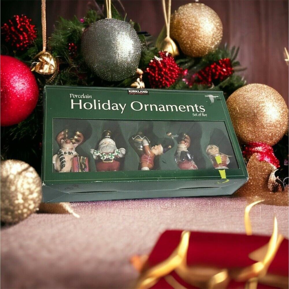 KIRKLAND SIGNATURE Christmas Porcelain Ornaments Set of Five New Sealed Santa‎